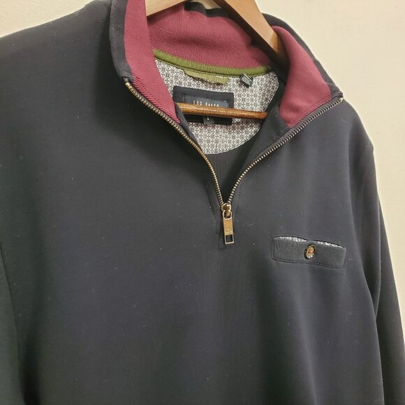 Ted Baker Womens 1/4 Zip Pullover Sweatshirt Size 4 Blue Preppy Designer Classic - Picture 2 of 10